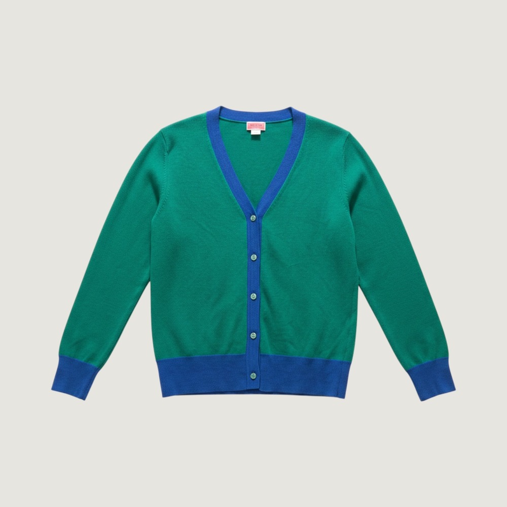 Kate Spade Colorblock‎ Wool Blend Cardigan Medium Green Blue Preppy NJM00244